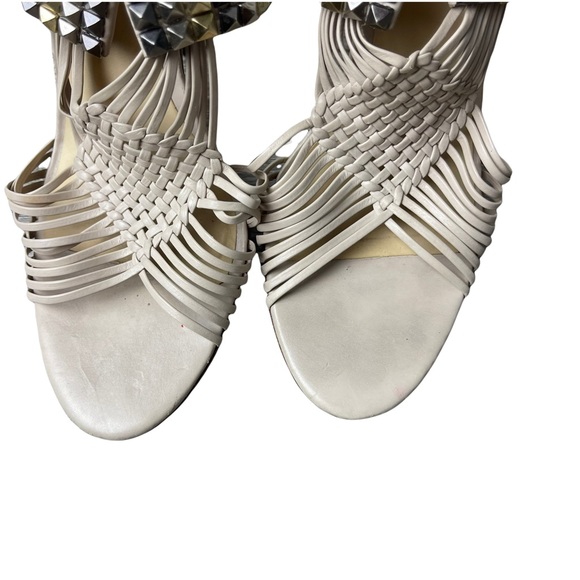 L.A.M.B 'Dakota' Cream Leather Strappy Woven Studded  Stiletto Sandal Heels 7.5M - Picture 5 of 12